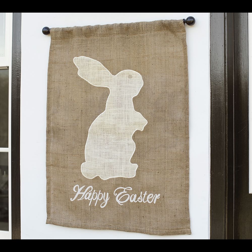Pottery Barn Hippity-Hoppity Bunny Happy Easter Natural Linen Outdoor Flag 🐇